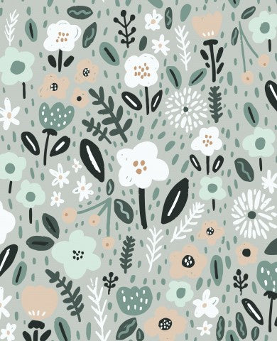 Toile de coton fleurs et feuilles