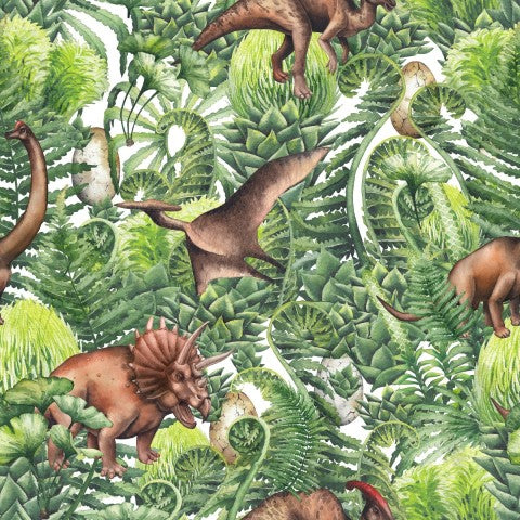 Toile de coton dinosaures et fougères