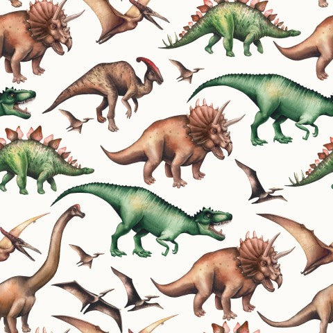 Toile de coton dinosaures et oiseaux