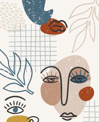  Mussola, un'illustrazione del volto di una donna con foglie e un occhio