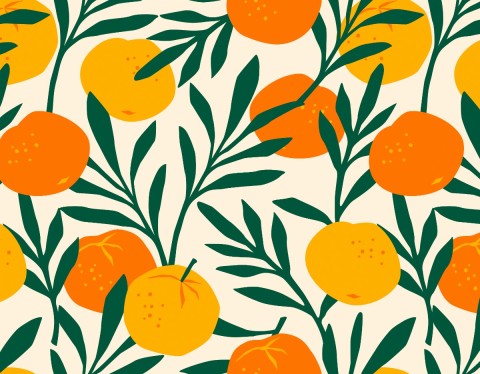 Toile de coton oranges et feuilles