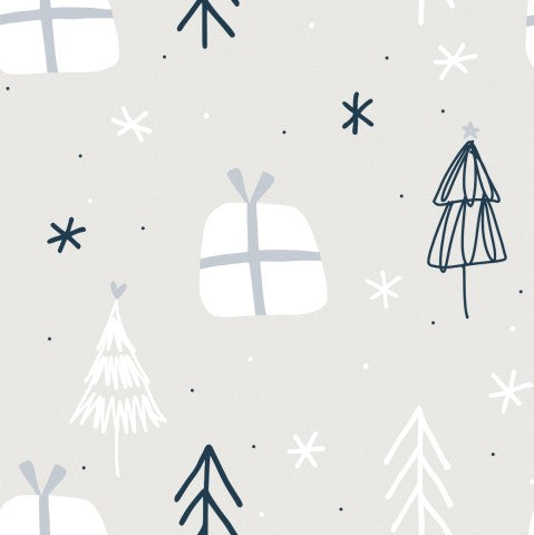 Toile de coton sapins de Noël et cadeaux