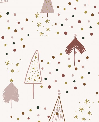 Toile de coton sapins de Noël et étoiles sur fond blanc