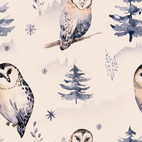 Toile coton hiboux et pins