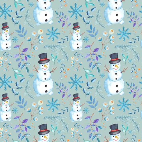 Toile de coton bonhommes de neige et fleurs