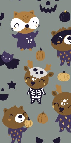 Motif de toile de coton représentant de mignons animaux d'Halloween