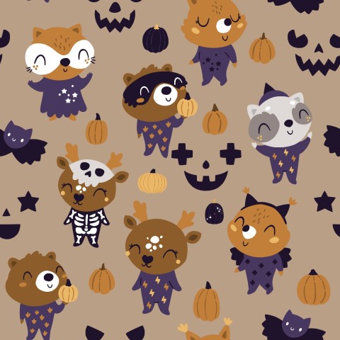 Toile de coton avec de jolis animaux d'Halloween