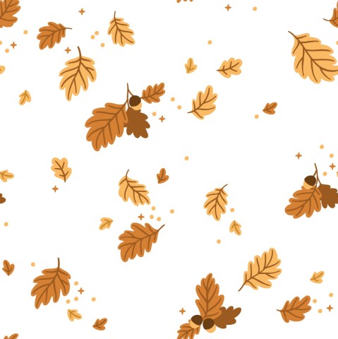 Toile de coton avec feuilles d'automne et glands sur fond blanc