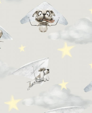 Toile de coton chiens volant dans le ciel