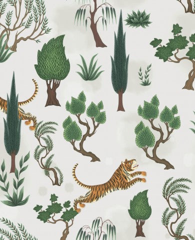 Toile de coton avec un tigre et des arbres dessus