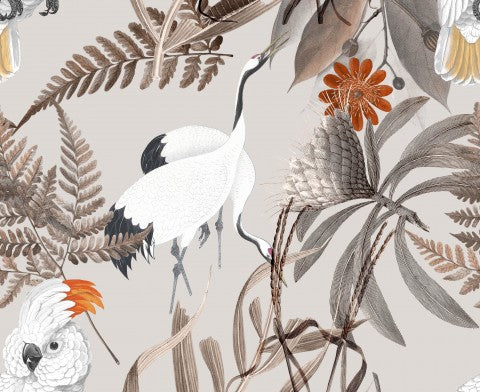 Toile coton oiseaux et fougères