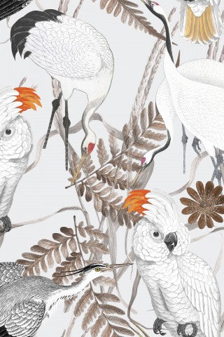 Toile de coton grues et autres oiseaux