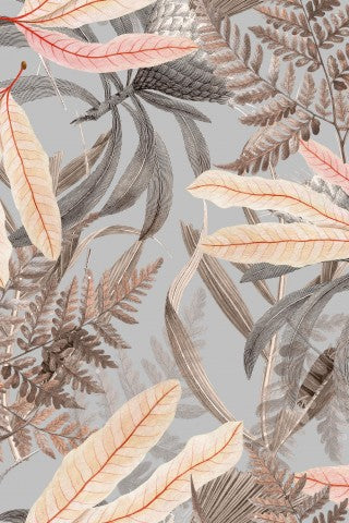 Toile de coton feuilles de fougère sur fond gris