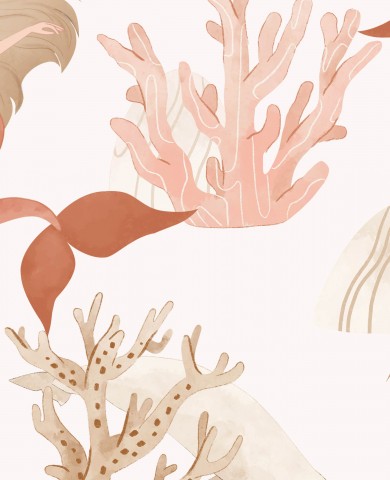 Toile de coton, illustration aquarelle de sirènes et de coraux