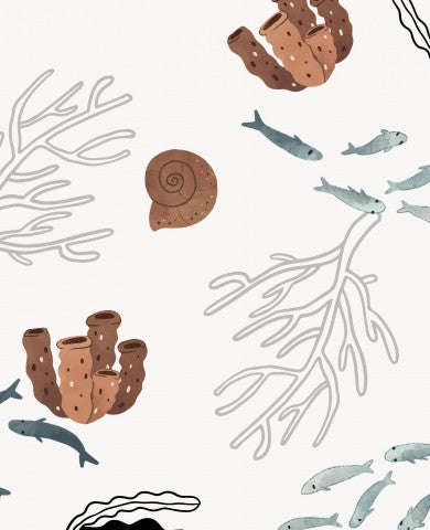 Toile de coton poissons, coraux et algues