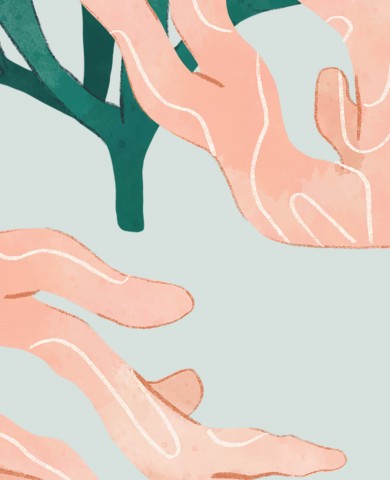 Toile de coton l'illustration d'une main tendue vers un arbre