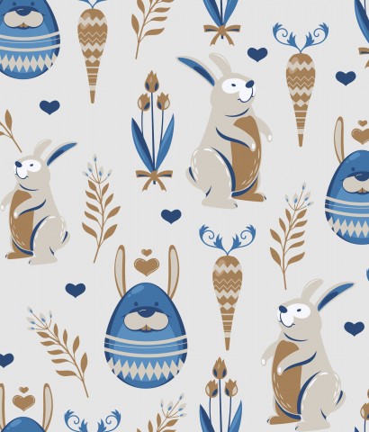 Toile de coton lapins, œufs et tulipes