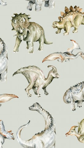Toile de coton à motif de dinosaures sur fond gris
