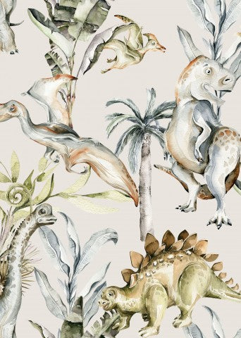 Toile de coton dinosaures et palmiers