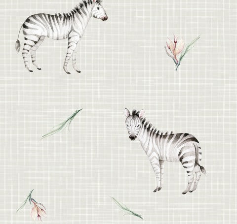 French Terry two zebras standing next to each other in a field