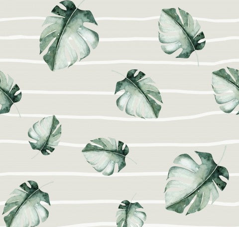 Jersey feuilles et rayures tropicales
