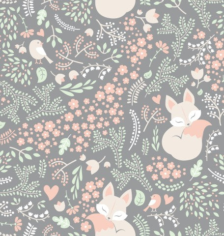 Toile de coton renards et fleurs