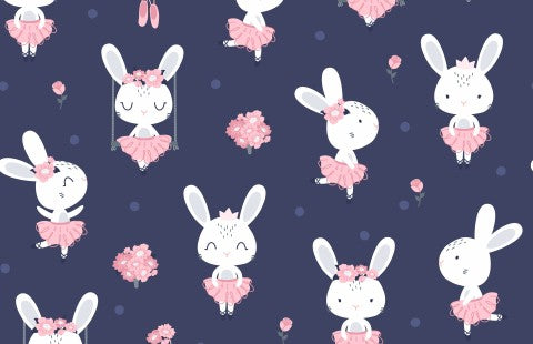Toile de coton avec de jolis lapins et fleurs