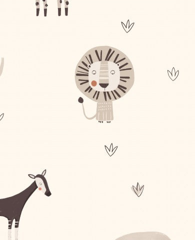  Zebra, leone, giraffa e zebre in French Terry su sfondo bianco