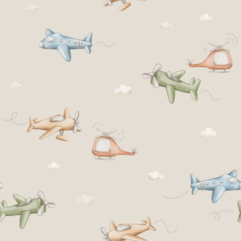 Avions et nuages ​​en satin de coton