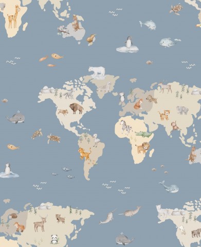 Muslin Animals Map Blue