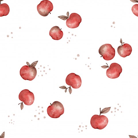 Muslin watercolor pattern with red apples