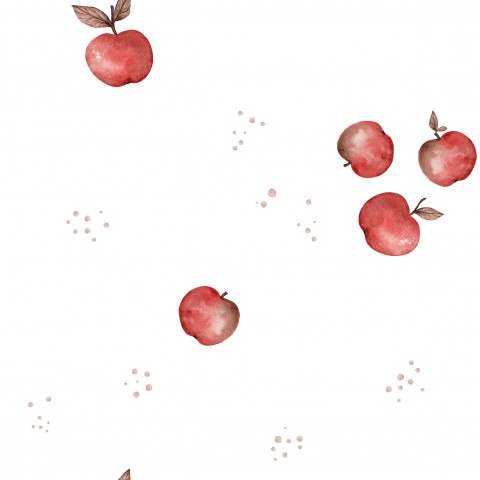 French Terry watercolor pattern with red apples