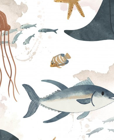 Canvas cotton a watercolor illustration of sea creatures and fish