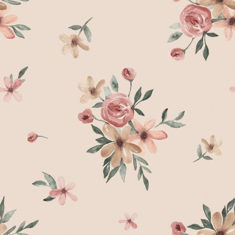 Jersey Aquarela flowers 10x10cm beige