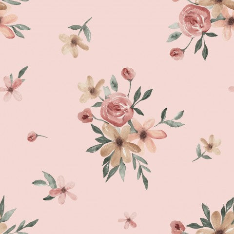Jersey Aquarela flowers 10x10cm pink
