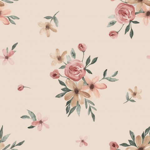Jersey Aquarela flowers 20x20cm beige