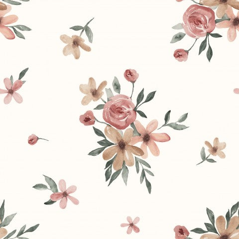 Jersey Aquarela flowers 20x20cm ecru