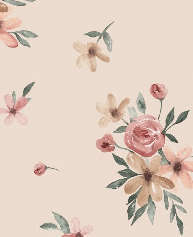 Jersey Aquarela flowers 30x30cm beige