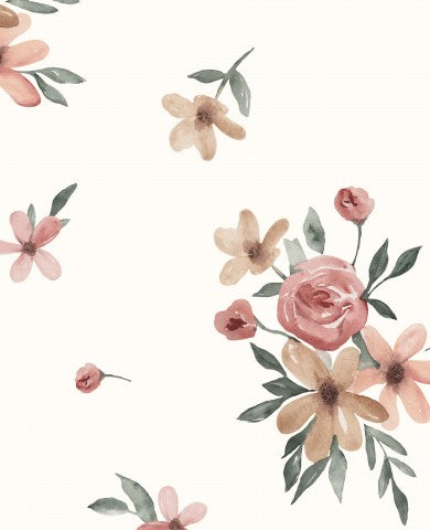 Jersey Aquarela flowers 30x30cm ecru
