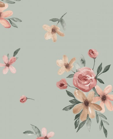 Jersey Aquarela flowers 30x30cm green