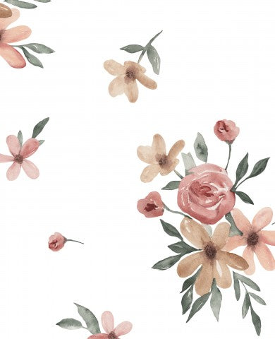 Jersey Aquarela flowers 30x30cm white