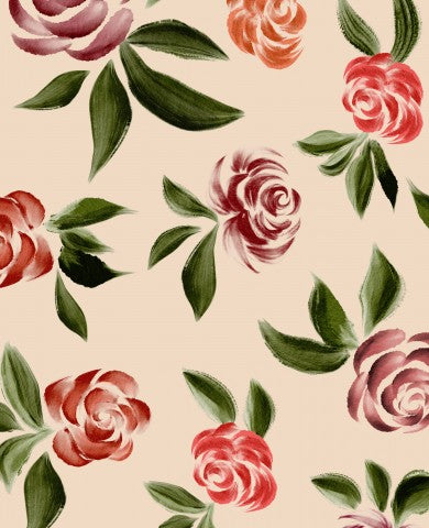 Jersey Aquarell Rosen auf Beige