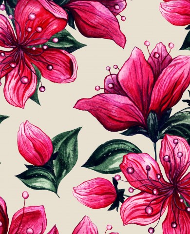 Jersey watercolor sakura flowers on beige