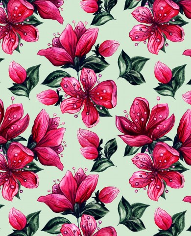 Jersey watercolor sakura flowers on mint