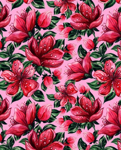 Rib Jersey roten Blumen auf einem rosa Hintergrund