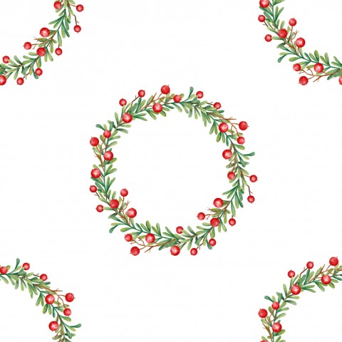 Couronne de Noël en satin de coton à motif de baies rouges