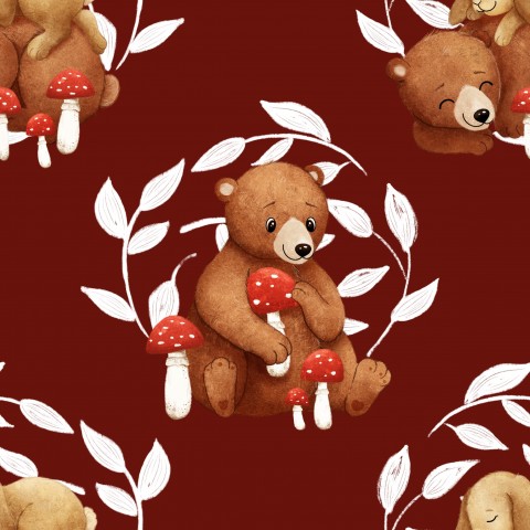 Wasserdichter Stoff autumn bear burgundy