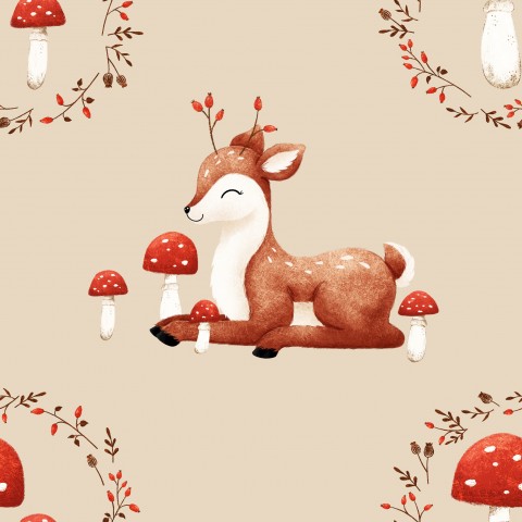 Wasserdichter Stoff autumn deer and mushrooms beige small