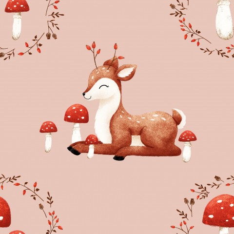 Wasserdichter Stoff autumn deer and mushrooms pink