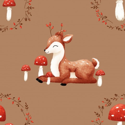 Wasserdichter Stoff autumn deer and mushrooms toffee